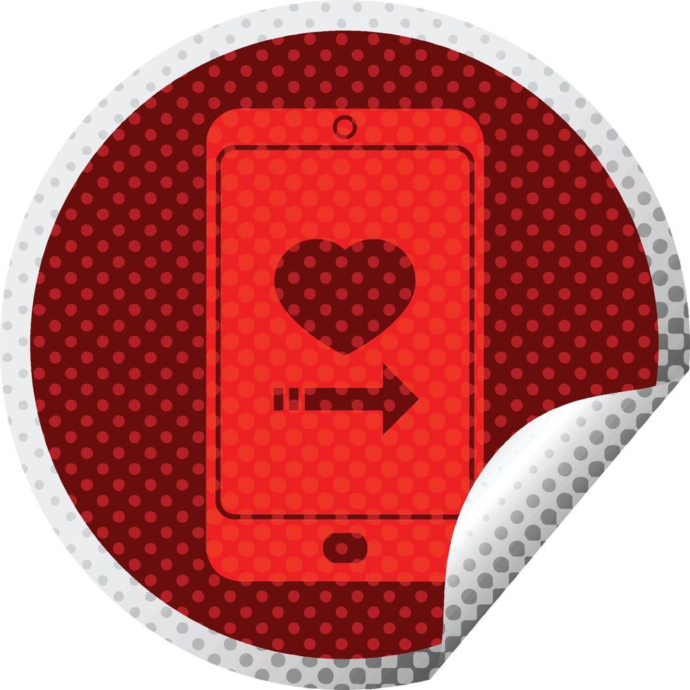 dating app on cell phone circular peeling sticker vector