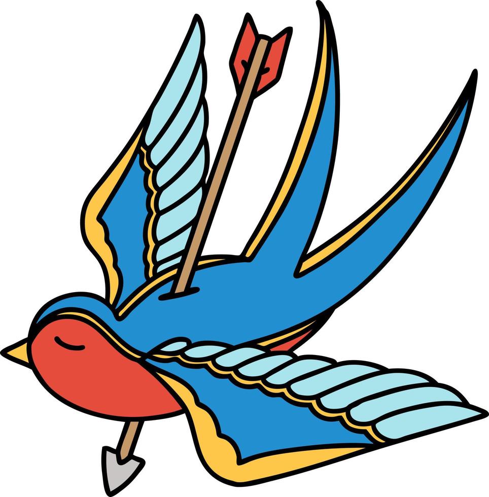 traditional tattoo of a swallow pieced by arrow vector