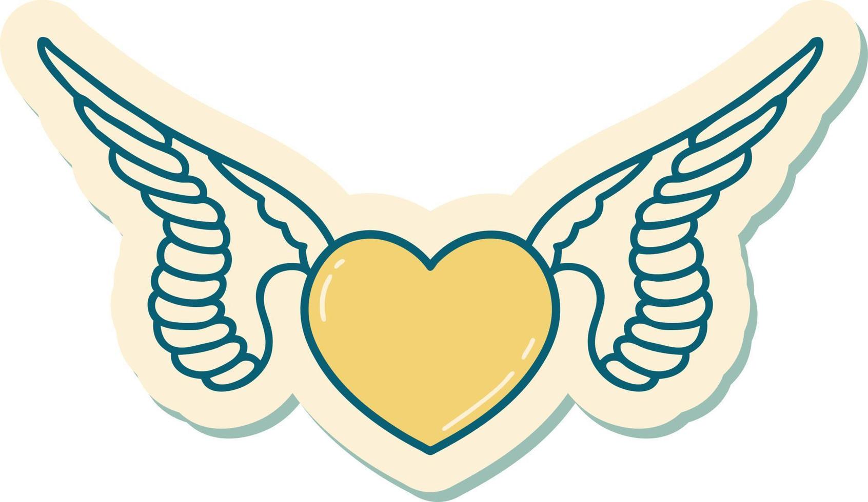 sticker of tattoo in traditional style of a heart with wings vector