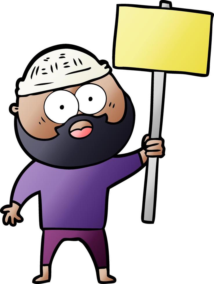 cartoon bearded man with signpost vector