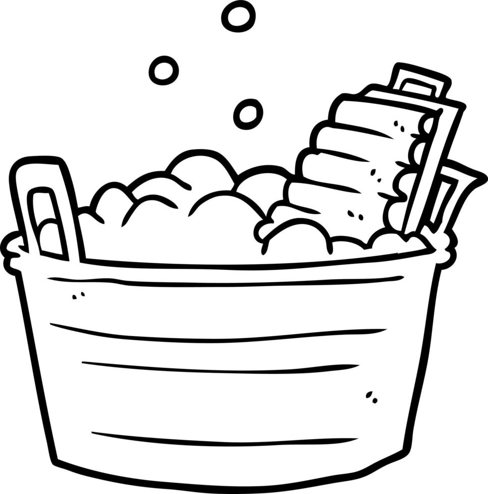 line drawing of a old laundry washboard and bucket vector