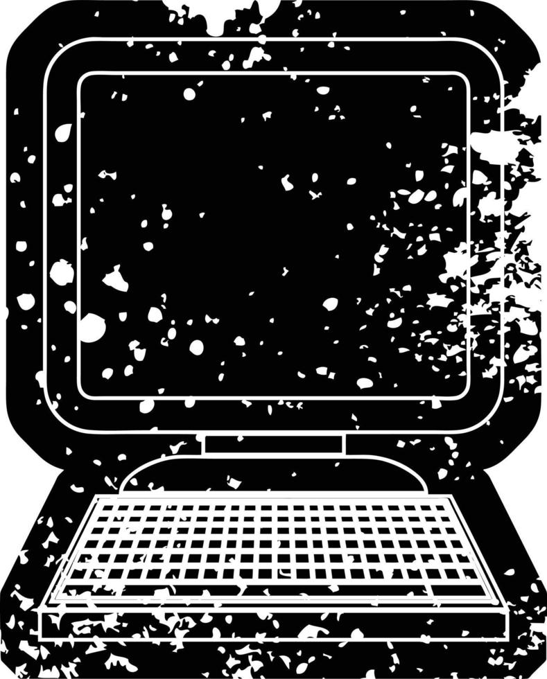 Distressed effect vector icon illustration of a computer