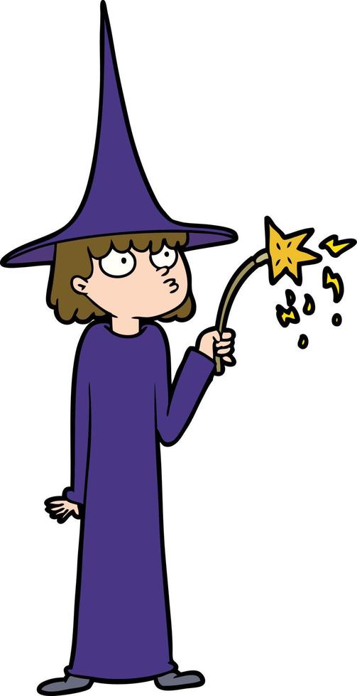 cartoon witch with wand vector
