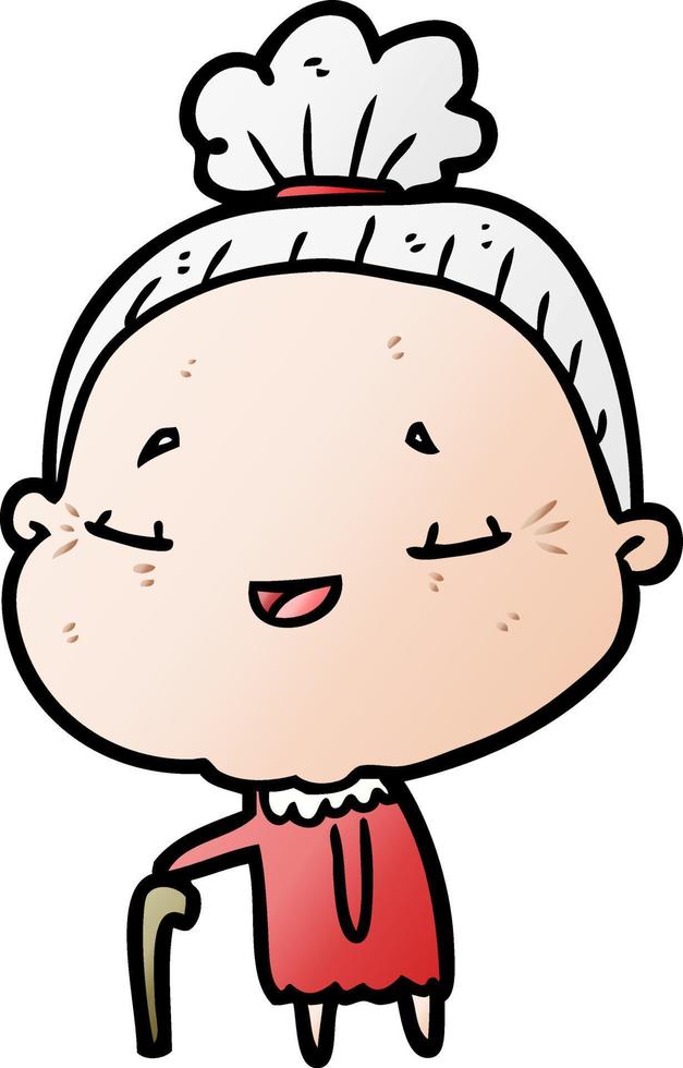 cartoon old woman with walking stick vector