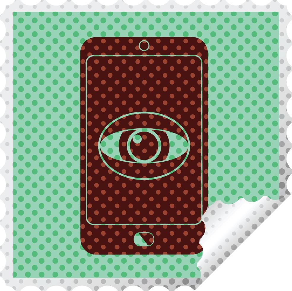 cell phone watching you square peeling sticker vector