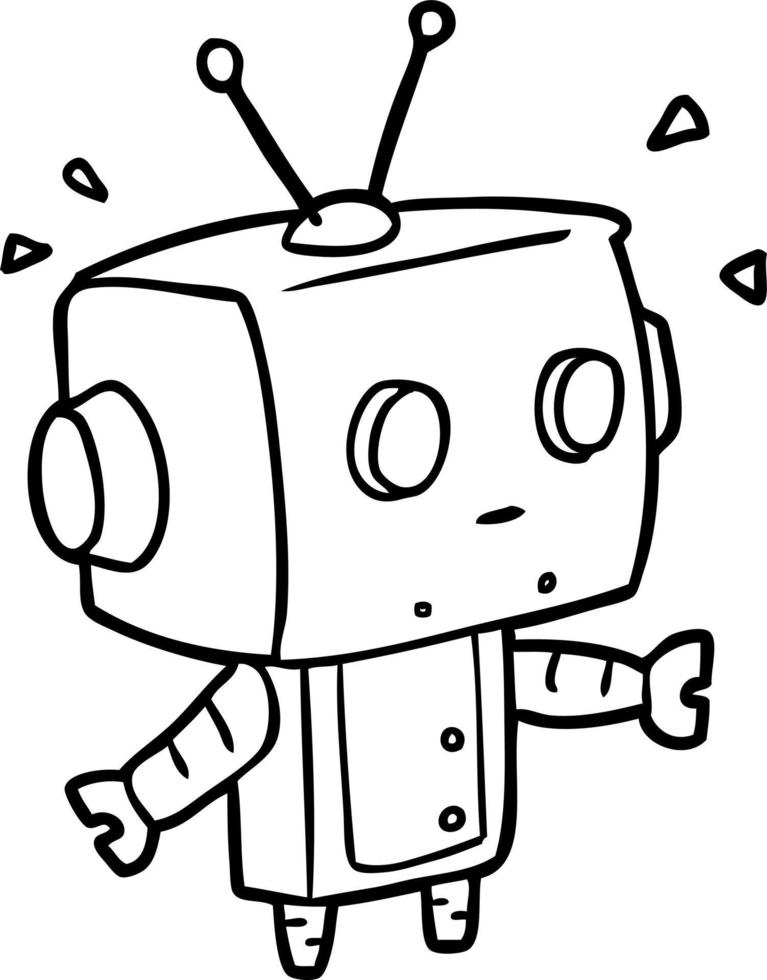 cute line drawing of a surprised robot vector