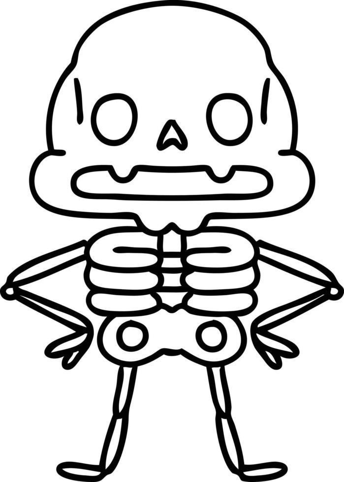 line doodle spooky skeleton of unparalleled confidence vector