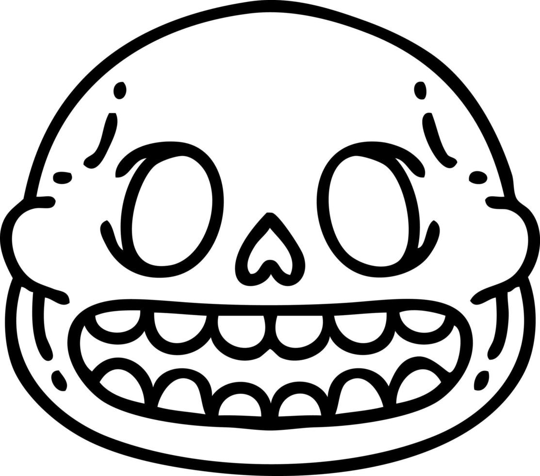 line doodle of a spooky halloween skull vector