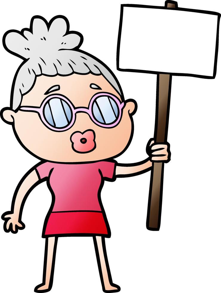 cartoon protester woman wearing spectacles vector