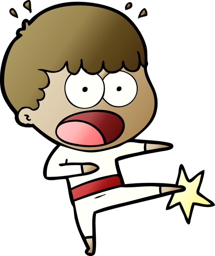 patadas de karate de niño de dibujos animados vector