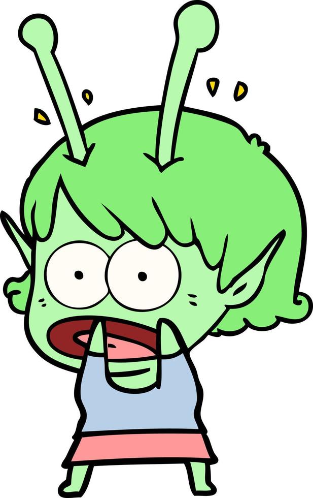 cartoon shocked alien girl vector