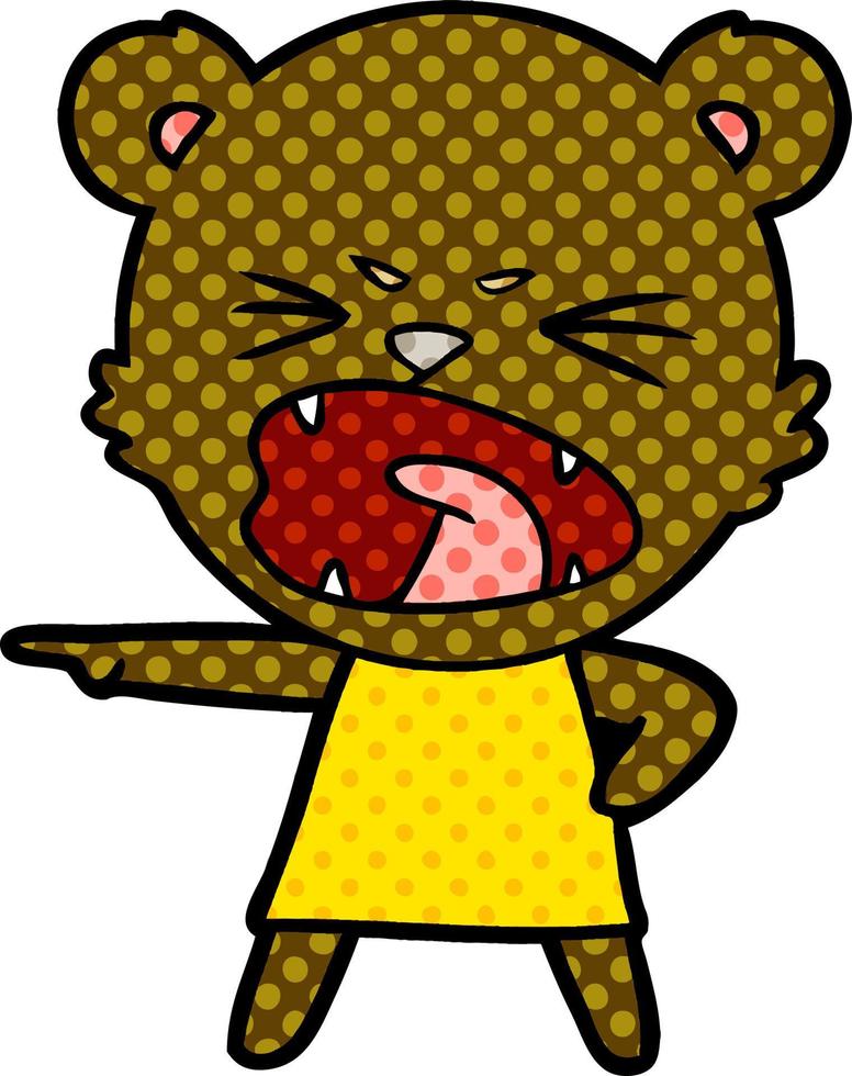 angry cartoon bear in dress shouting vector
