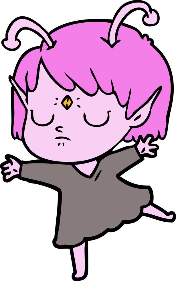 cartoon alien girl vector