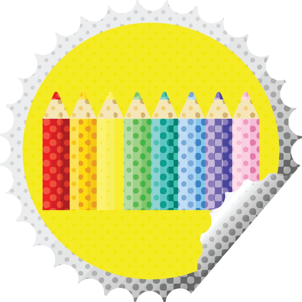 color pencils graphic vector illustration round sticker stamp