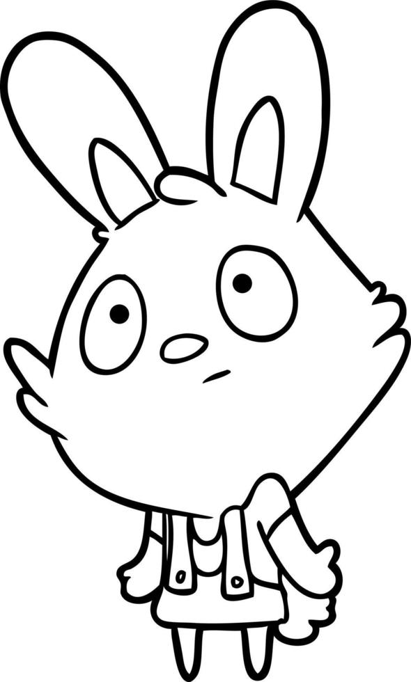 cute line drawing of a rabbit shrugging shoulders vector