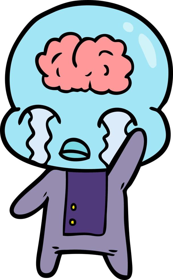 cartoon big brain alien crying vector