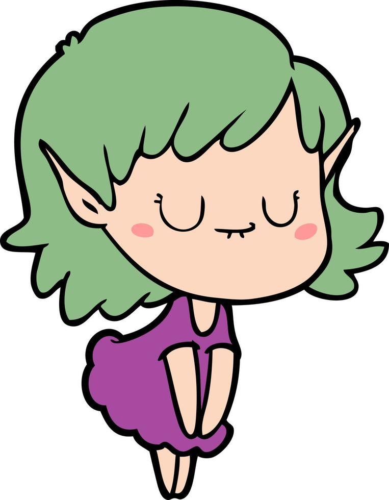 happy cartoon elf girl wearing dress vector