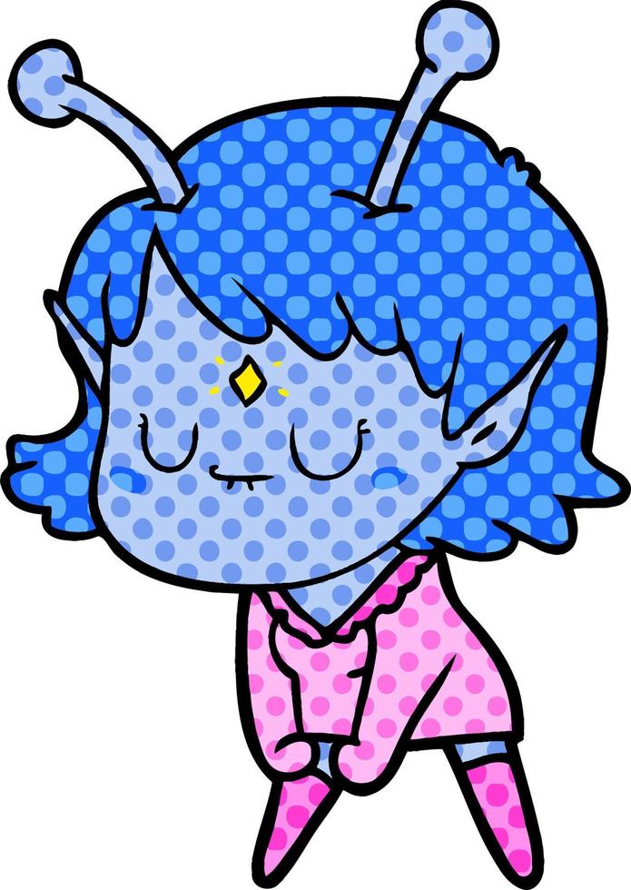 cartoon alien girl doing muscle pose vector