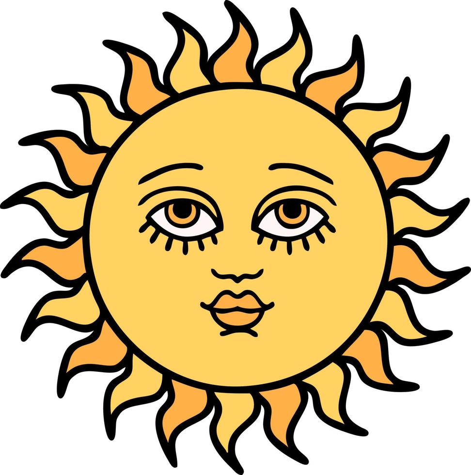 traditional tattoo of a sun with face vector