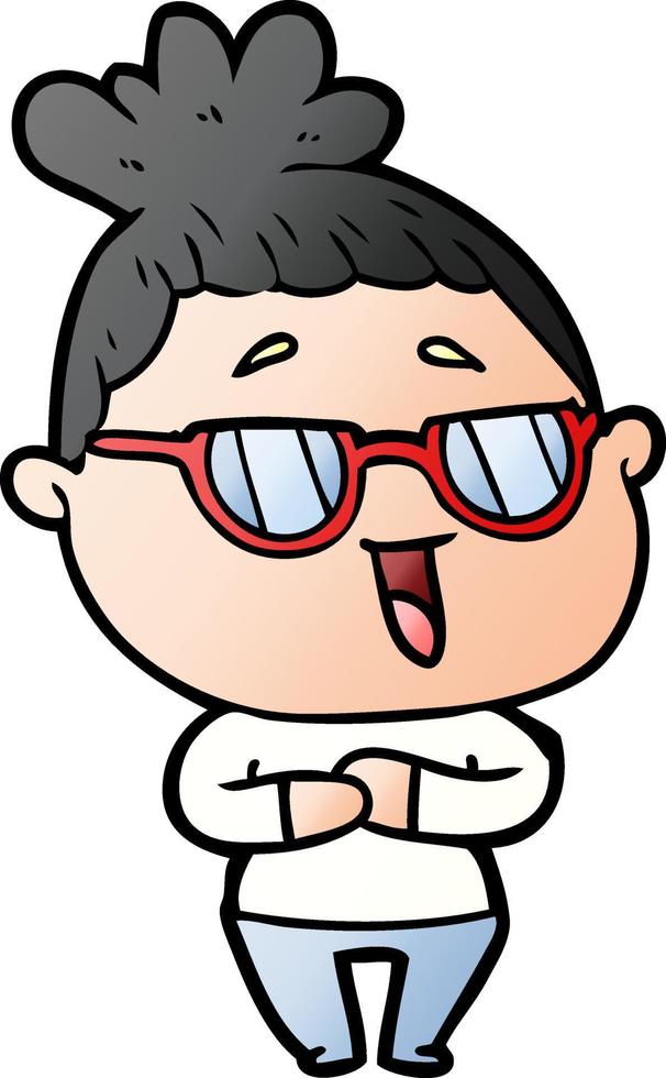 cartoon happy woman wearing spectacles vector