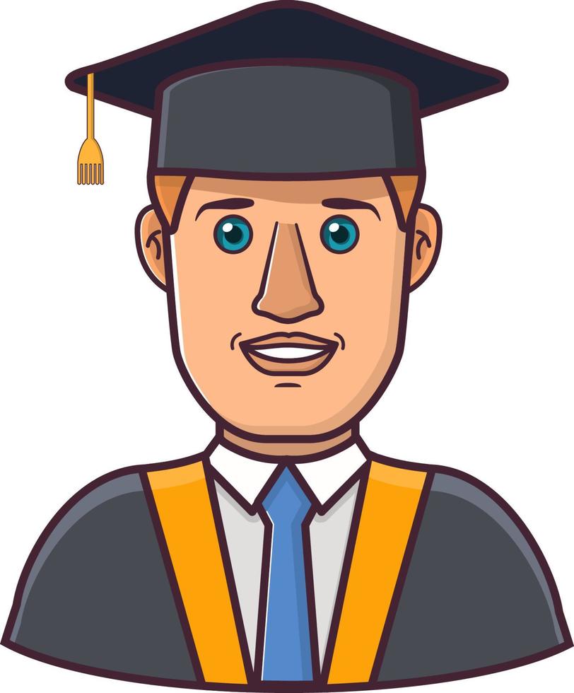 Student graduate of the institute in a mantle and hat.Symbol finish education in  university and college.Smiling young man  in clothes graduation gowns of graduate and a hat. vector