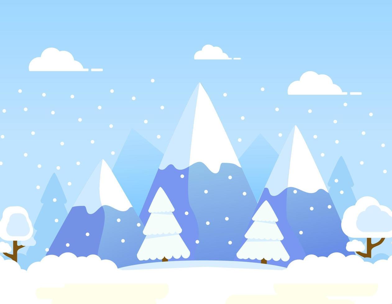 Winter snow mountain.Forest rural landscape pines and hills.Winter time snowfall.Fir-tree flat vector. vector