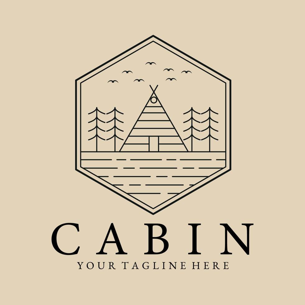 Cabin line art logo, icon and symbol, with emblem vector illustration design