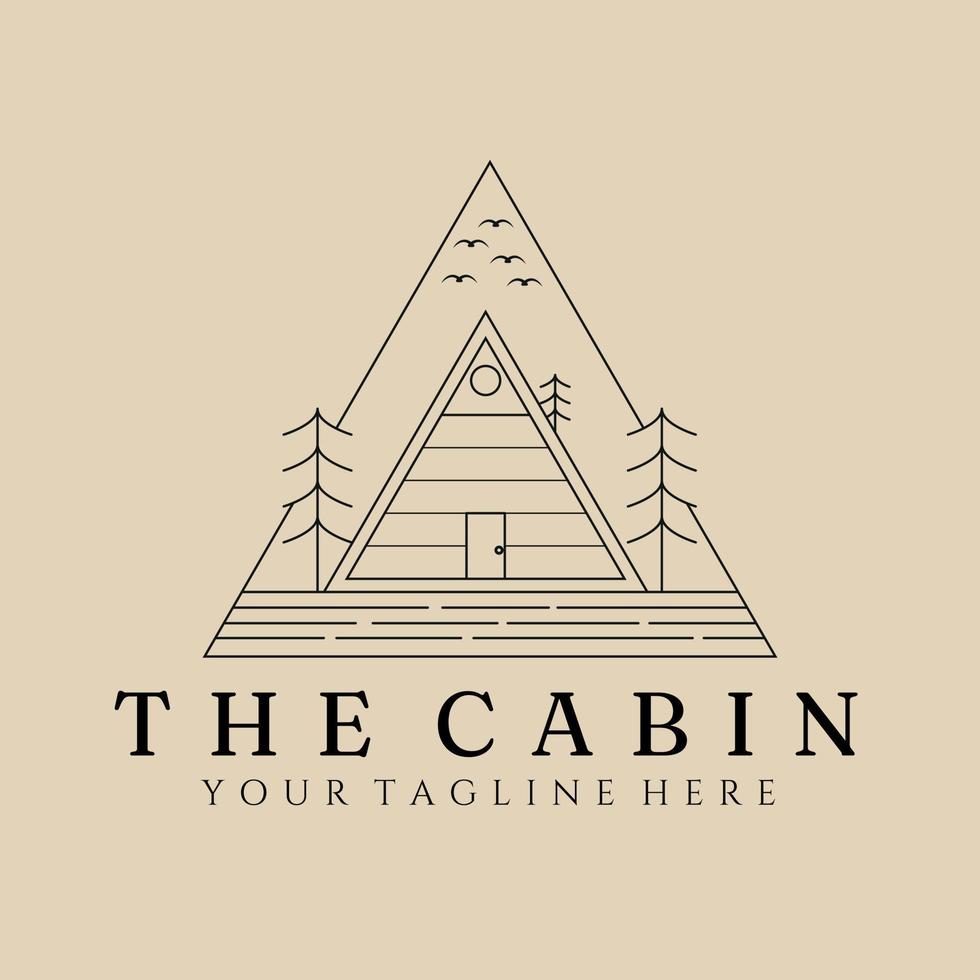 Cabin line art logo, icon and symbol, with emblem vector illustration design