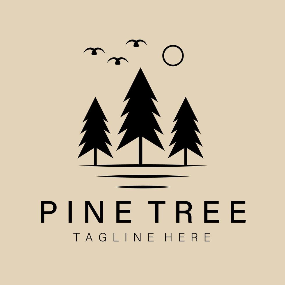 Pine tree line art logo, icon and symbol, vector illustration design