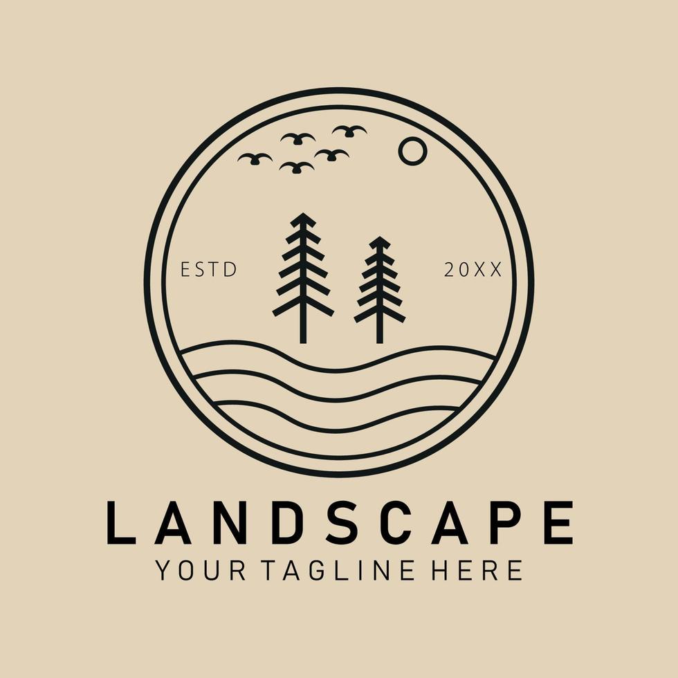 Landscape line art logo, icon and symbol, with emblem vector illustration design