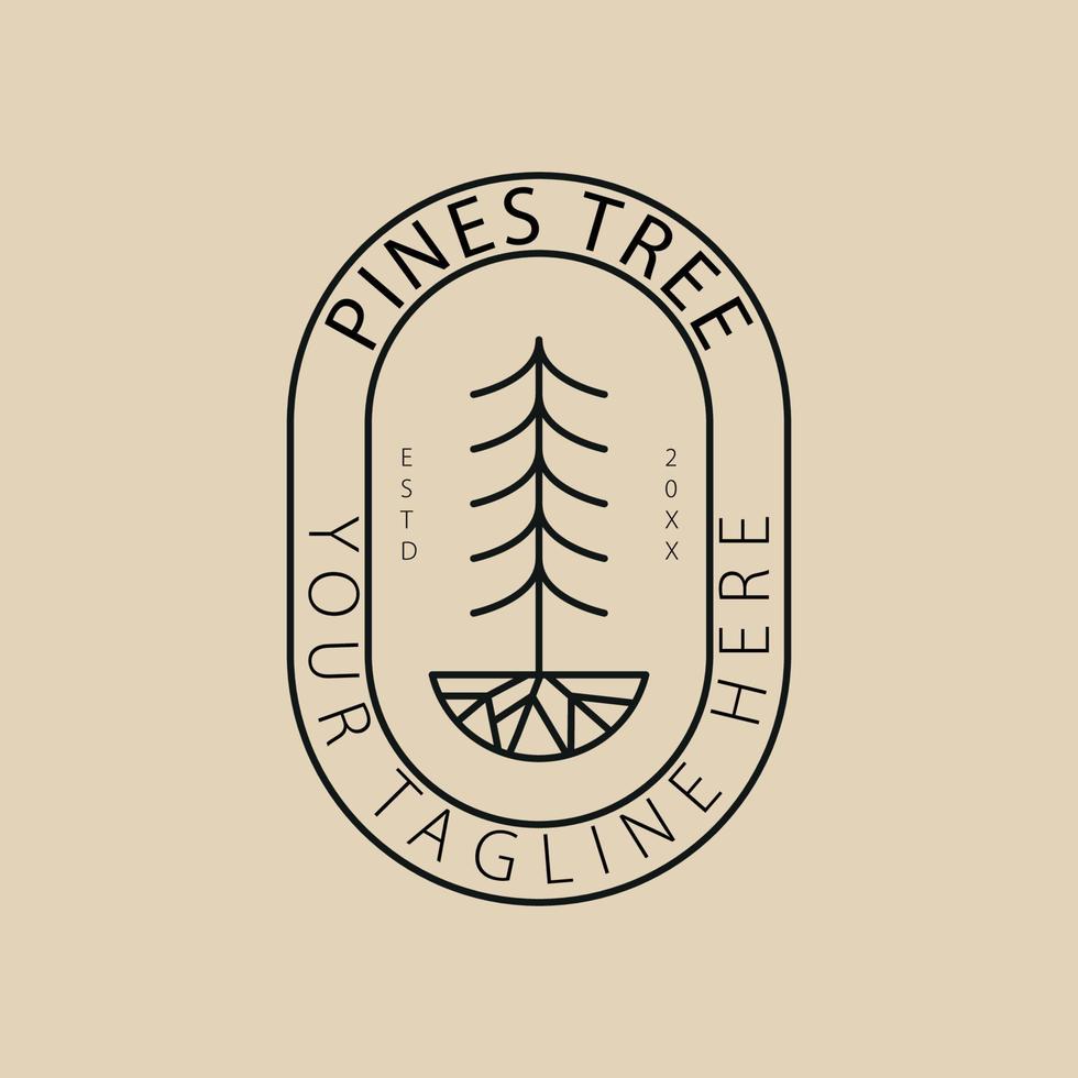 Pine tree line art logo, icon and symbol, with emblem vector illustration design