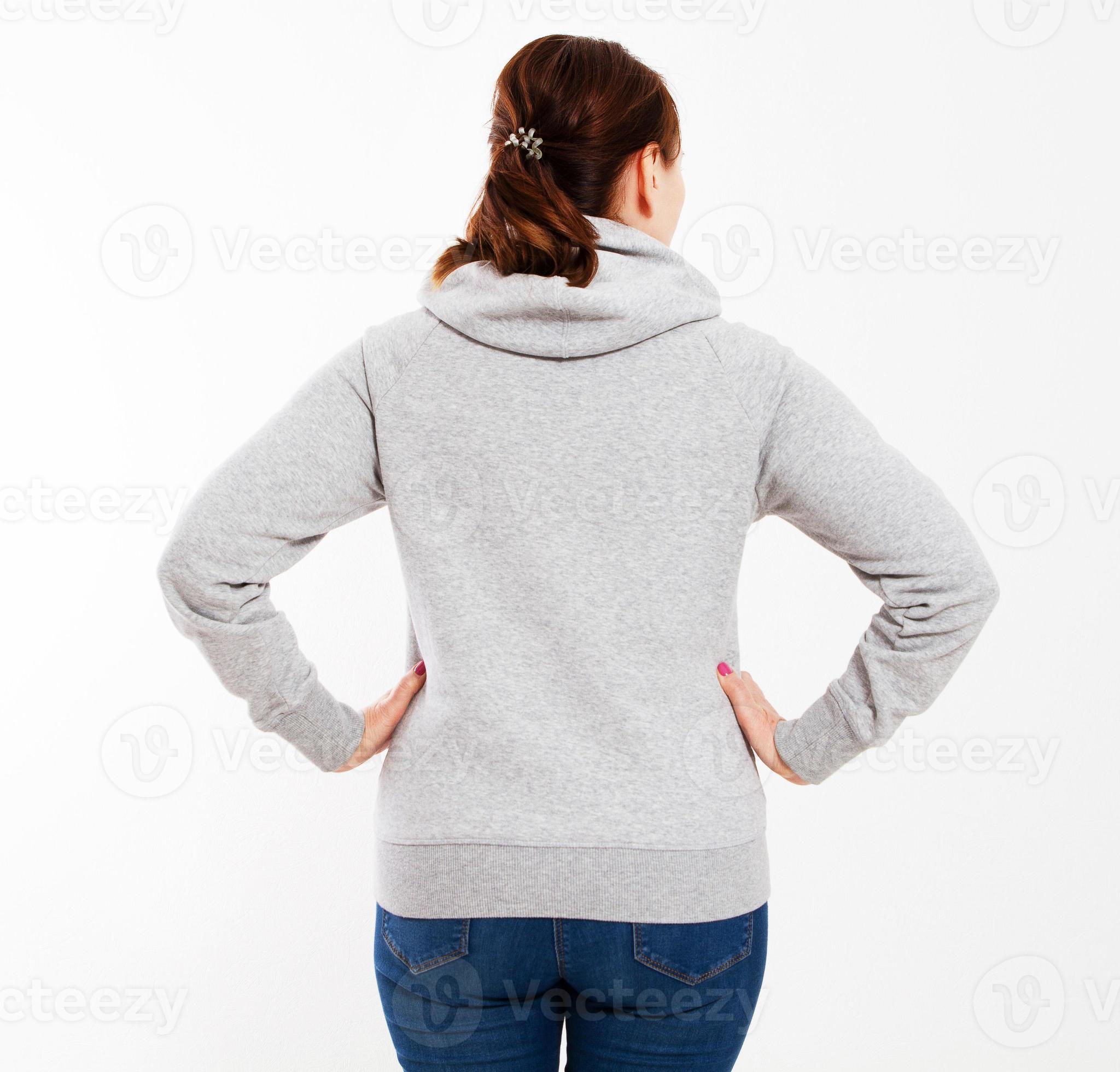 beautiful women Gray pullover hoodie mockup, Woman in gray hoodie