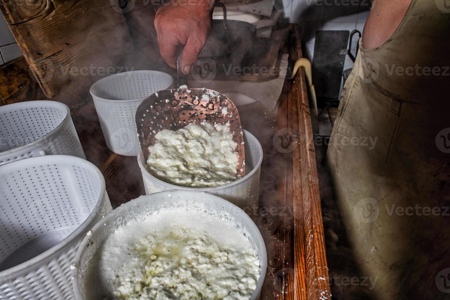 Typical copper perforated shed with fresh genuine cottage cheese photo