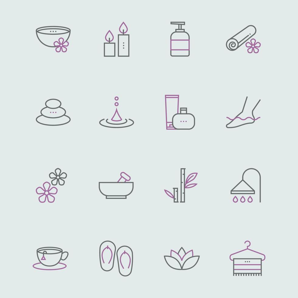 Spa Beauty Line Icon Set with Two Color Accent vector