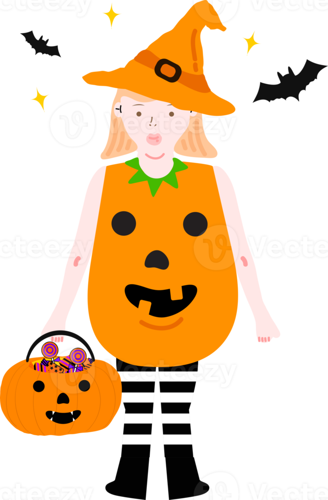 Halloween holiday cartoon character. Cute kids in costumes of witch, mummy, pirate, skeleton and black cat. Ghosts and ghost pumpkins. png