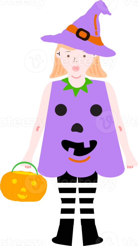 Halloween holiday cartoon character. Cute kids in costumes of witch, mummy, pirate, skeleton and black cat. Ghosts and ghost pumpkins. png