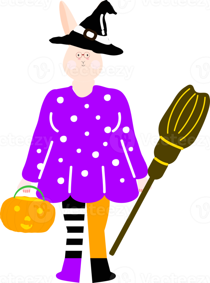 halloween Semester tecknad serie karaktär. söt barn i kostymer av häxa, mamma, pirat, skelett och svart katt. spöken och spöke pumpor. png