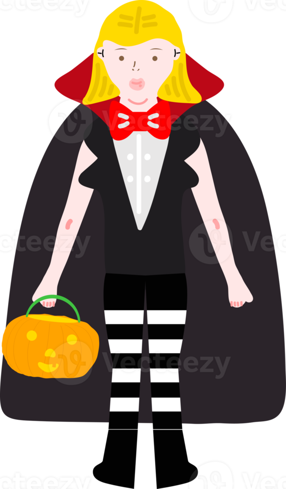 personagem de desenho animado de férias de halloween. lindos filhos em trajes de bruxa, múmia, pirata, esqueleto e gato preto. fantasmas e abóboras fantasmas. png