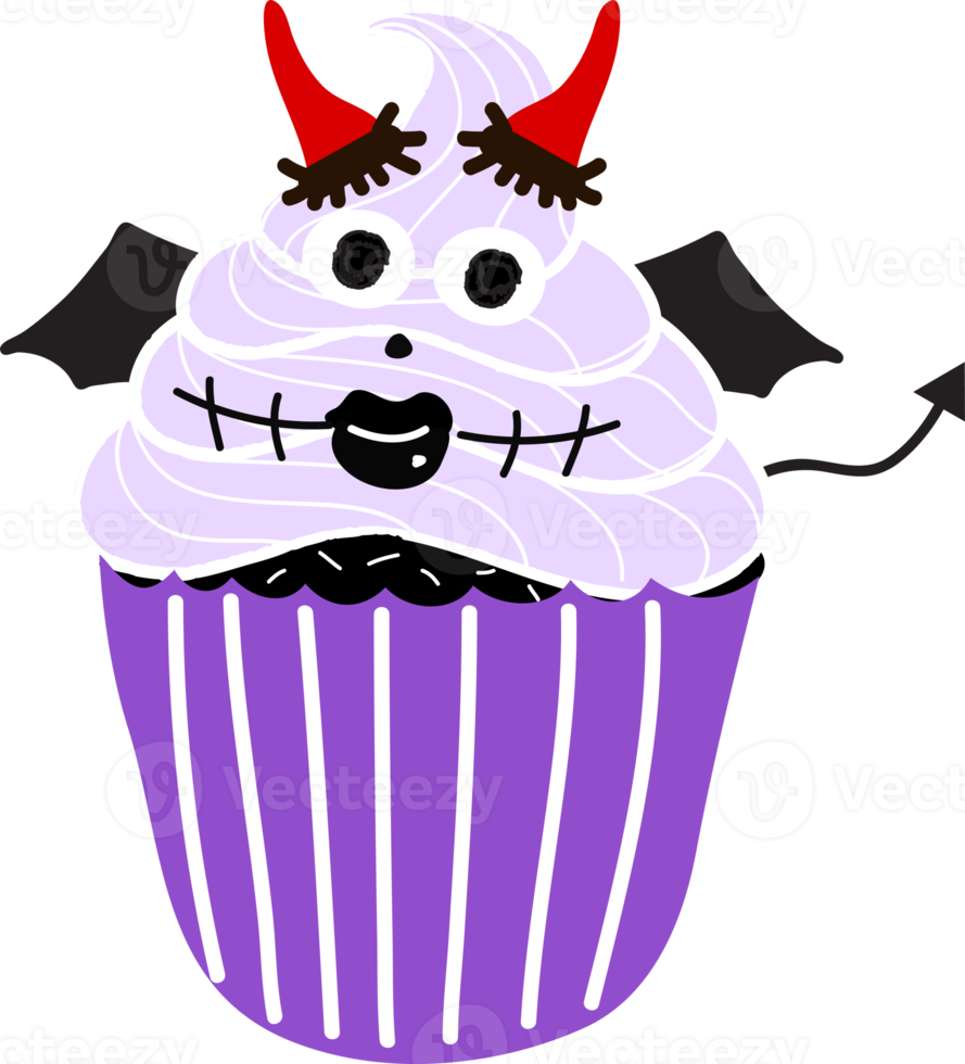 Halloween cupcakes. Cute kids in pumpkin, cat, vampire, witch hat, bat, skeleton and black cat costumes. png