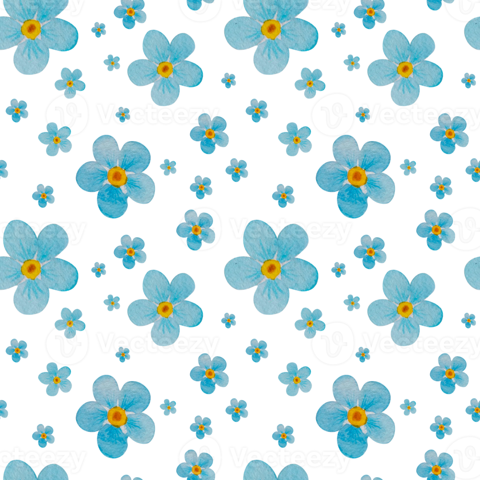 Watercolor seamless pattern with forget-me-not spring flowers png