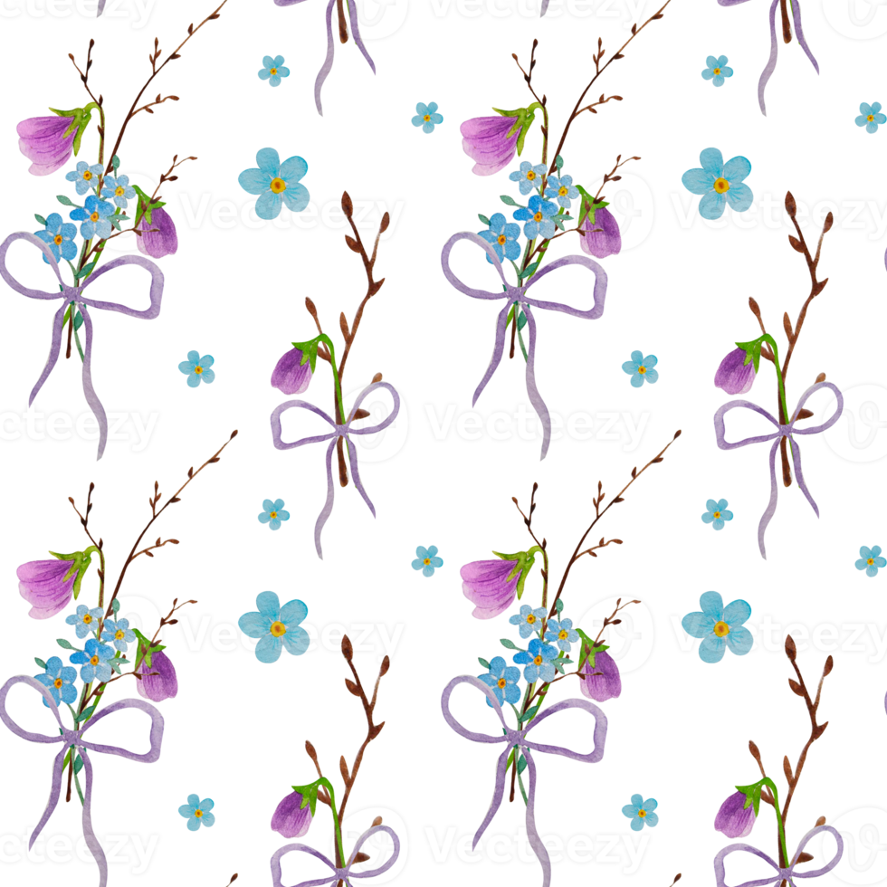 Watercolor spring flowers seamless pattern png