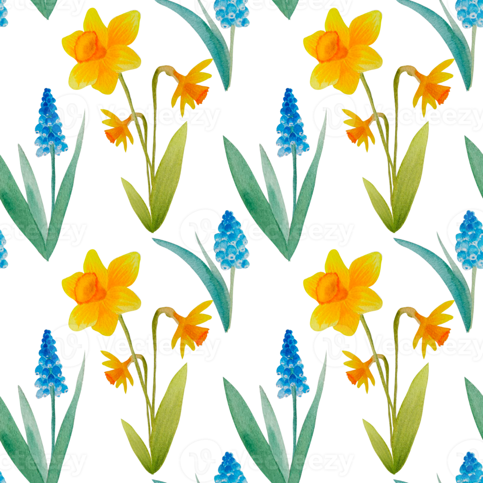 Watercolor spring flowers seamless pattern png