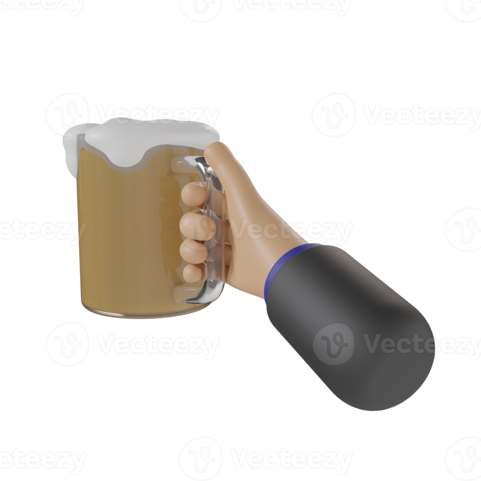 3d mano de un hombre de negocios sosteniendo un vaso de cerveza png