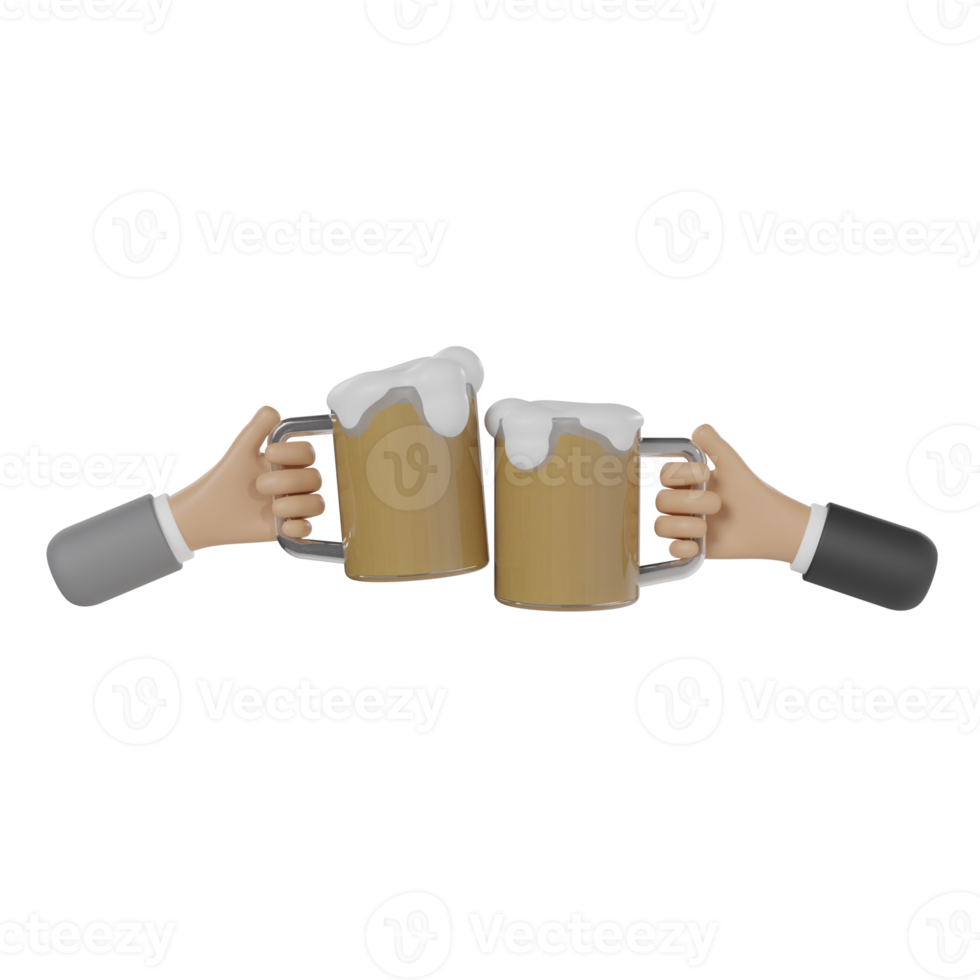 3d mano de un hombre de negocios sosteniendo un vaso de cerveza png