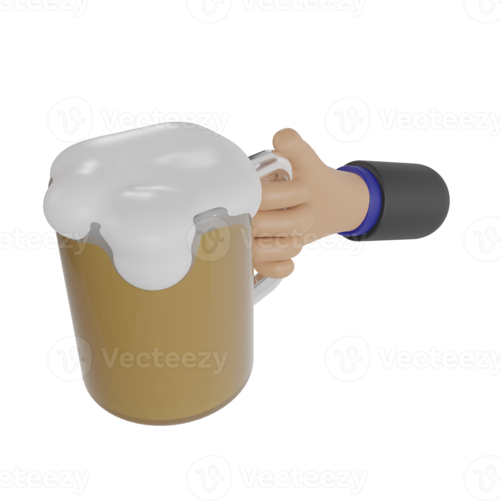 3d mano de un hombre de negocios sosteniendo un vaso de cerveza png