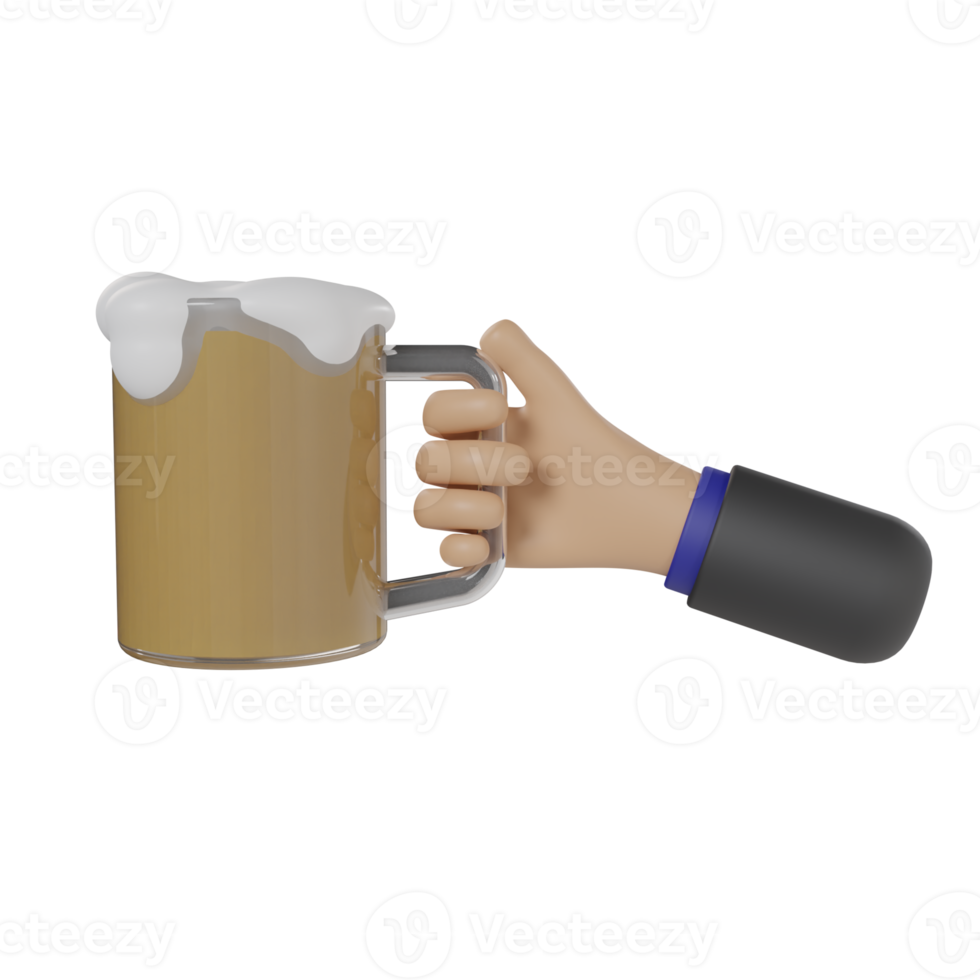 3d mano de un hombre de negocios sosteniendo un vaso de cerveza png