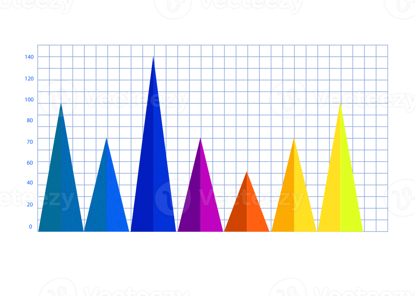 Seven steps colorful triangle graph object for infographic template. png