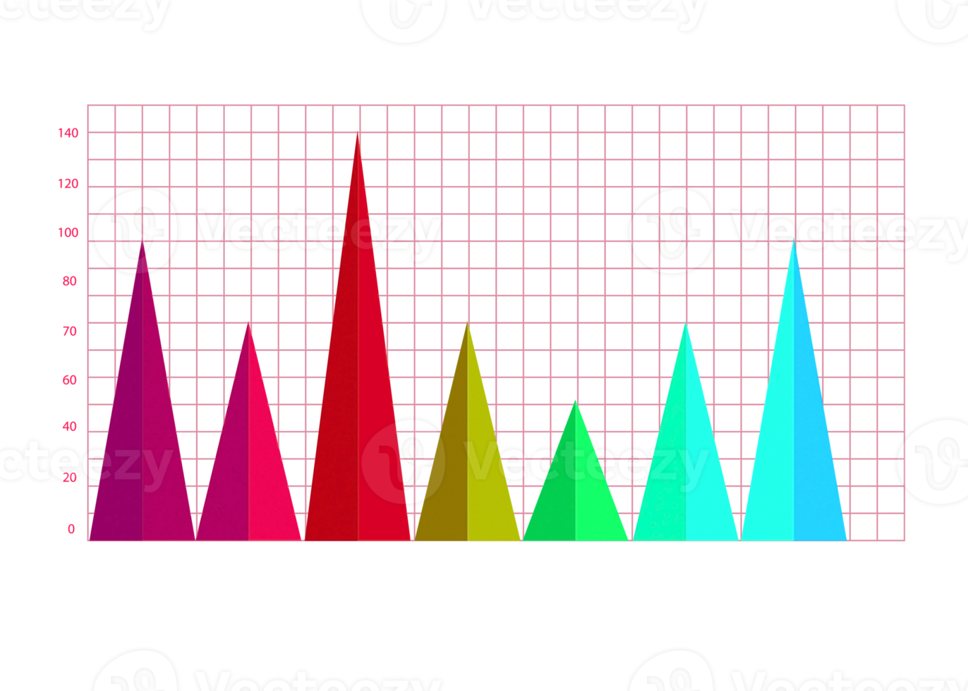 sju steg färgrik triangel Graf objekt för infographic mall. png