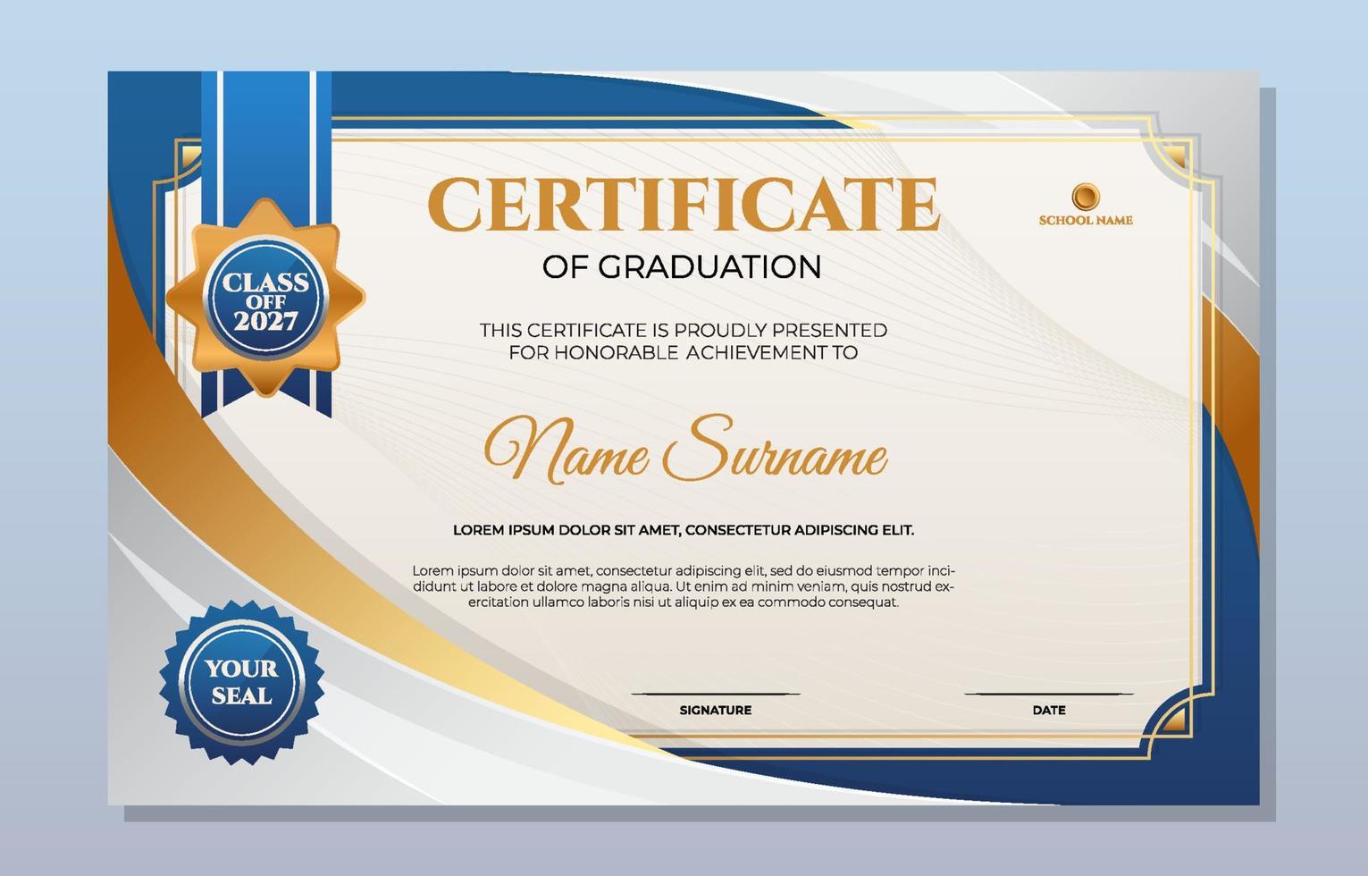 plantilla de certificado de graduación vector