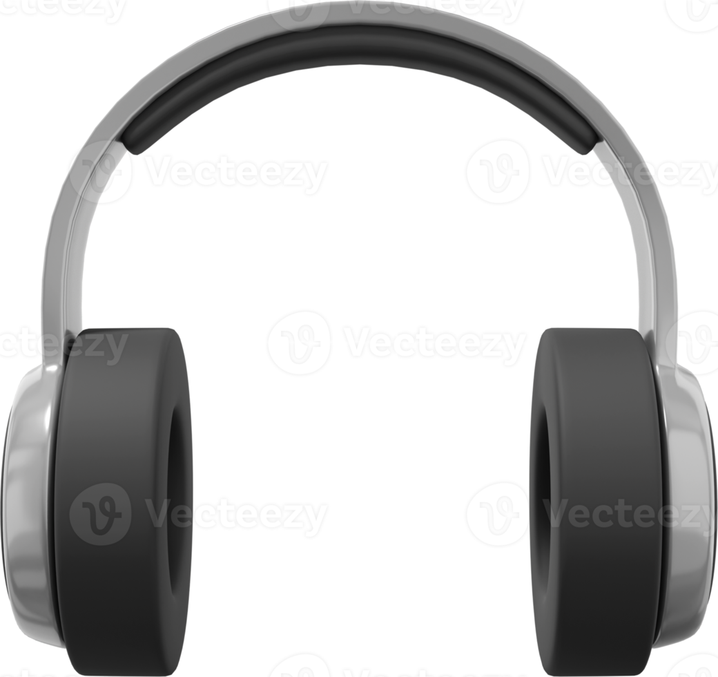 Wireless headphones front view. Gray PNG icon on a transparent background. 3D rendering.